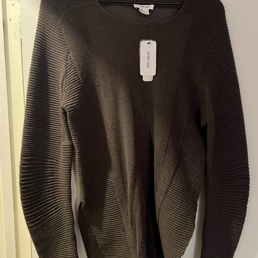Helmut Lang NWT Army Green Tunic Sweater with contoured ridges detail Size M